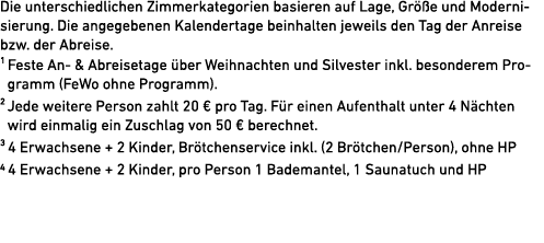 Die unterschiedlichen Zimmerkategorien basieren auf Lage, Gr e und Modernisierung. Die angegebenen Kalendertage bein...