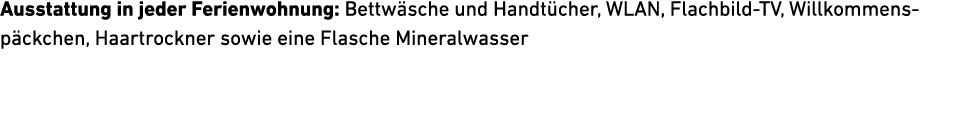 Ausstattung in jeder Ferienwohnung: Bettw sche und Handt cher, WLAN, Flachbild TV, Willkommens­p ckchen, Haartrockner...
